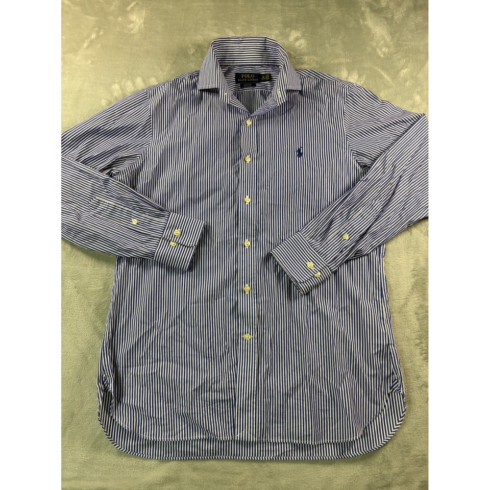 Polo Ralph Lauren Mens 15 32/33 Classic Fit Easy Care Striped Dress Shirt Blue
